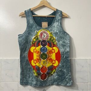 Kathmandu Imports Acid Mineral Wash Chakra Tank Top M Hippie Tribal Handmade